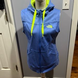 North Face periwinkle hooded vest women’s size large